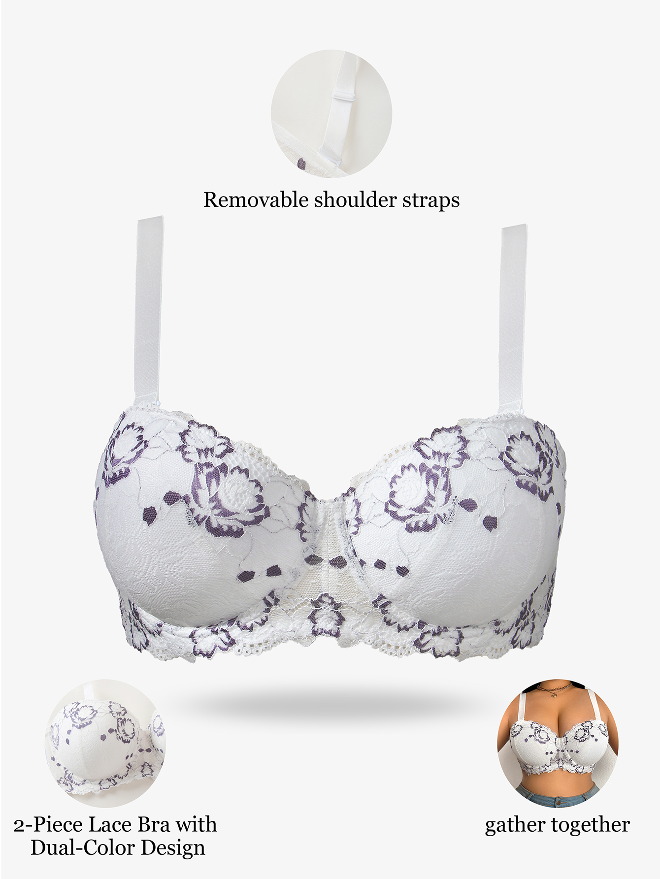 Plus Size Lace & Embroidery Wo - Plunge Bra Push Up のレビューと価格