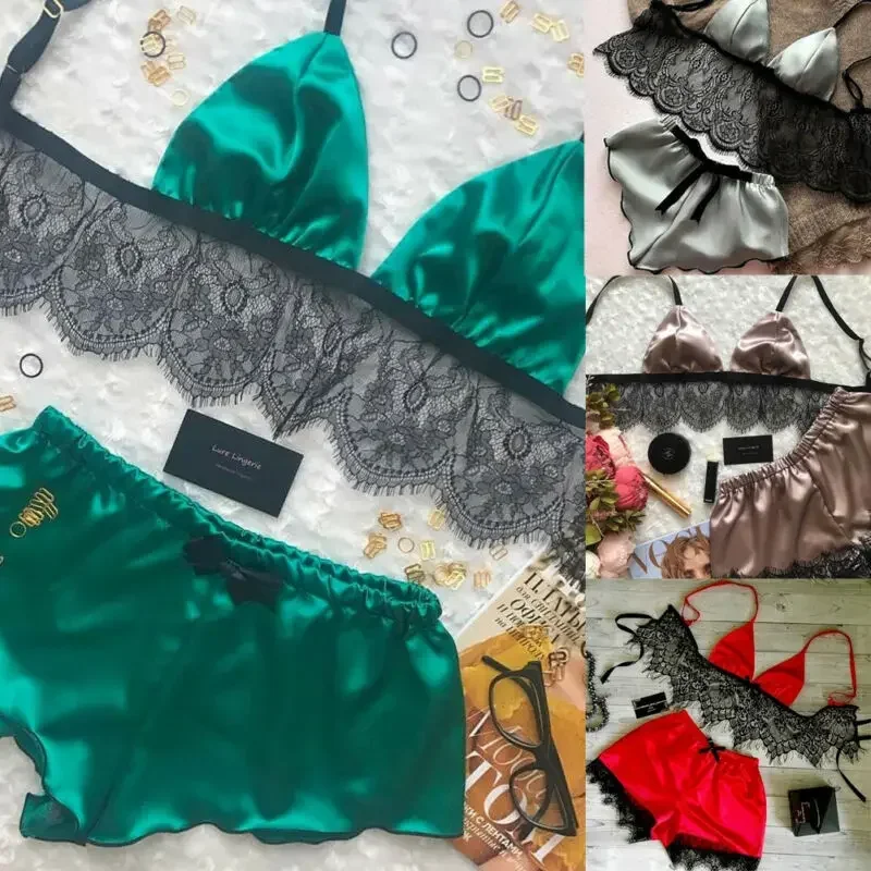 Women's Underwear Sexy Silk Sa - Lace Bralette Set のレビューと価格