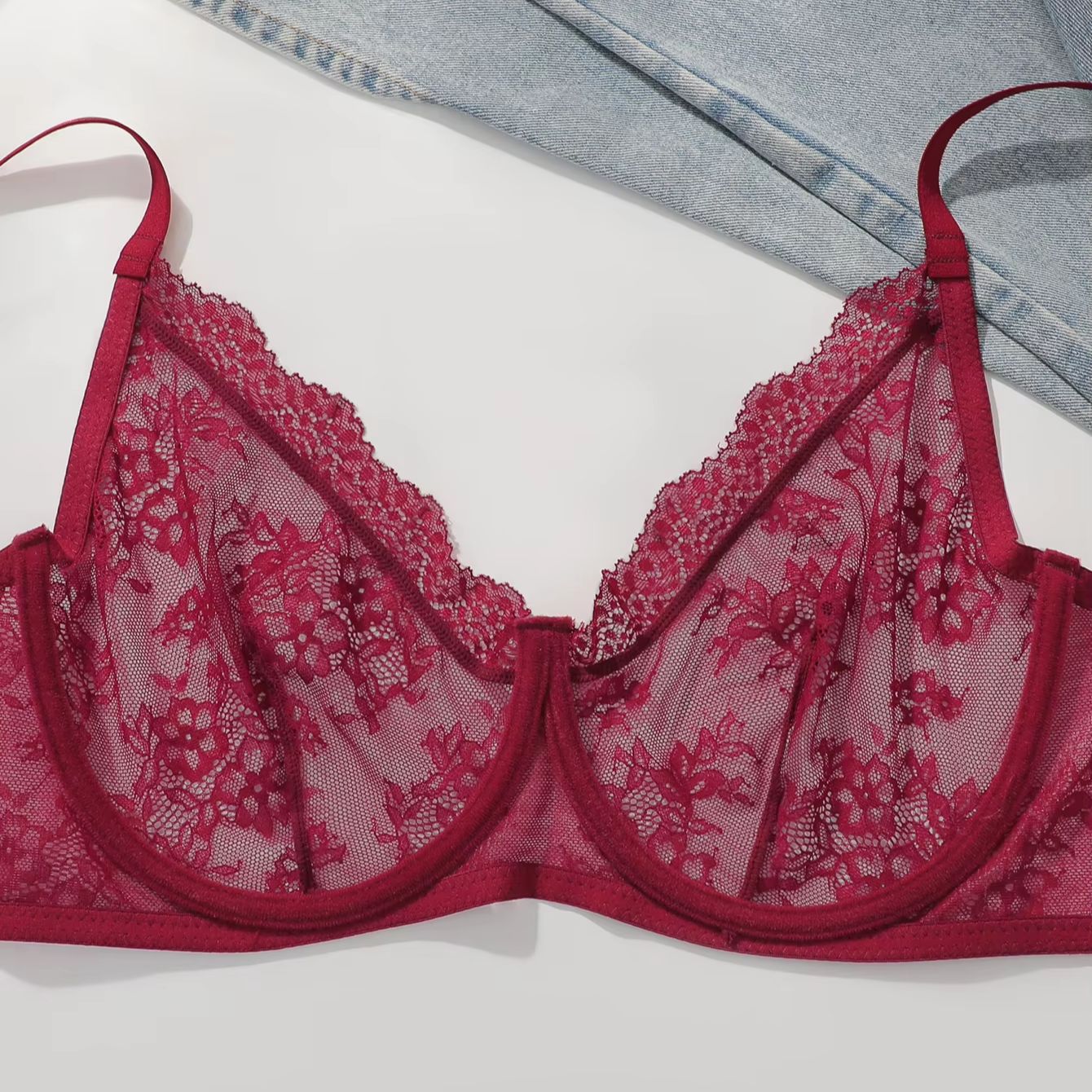 Women Plus Size Red Lace Sheer - Sheer Bra Lace のレビューと価格