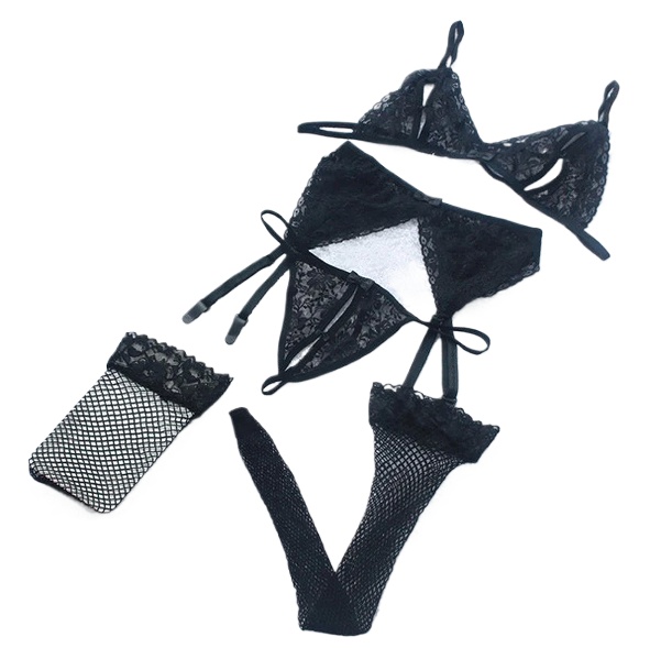 Lace Women Lingerie Set 4 Pcs  - Sheer Bra Lace のレビューと価格