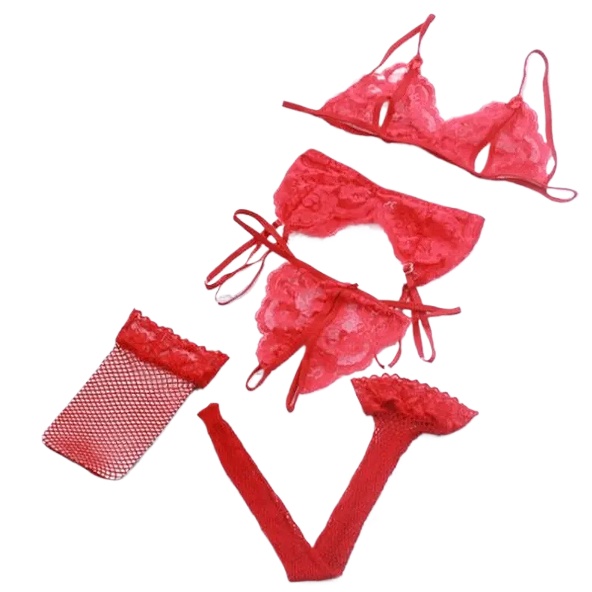 Lace Women Lingerie Set 4 Pcs  - Sheer Bra Lace のレビューと価格